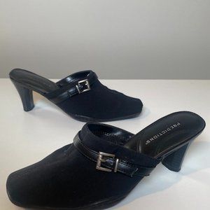 Vintage Black Fabric Mules, womens size 6